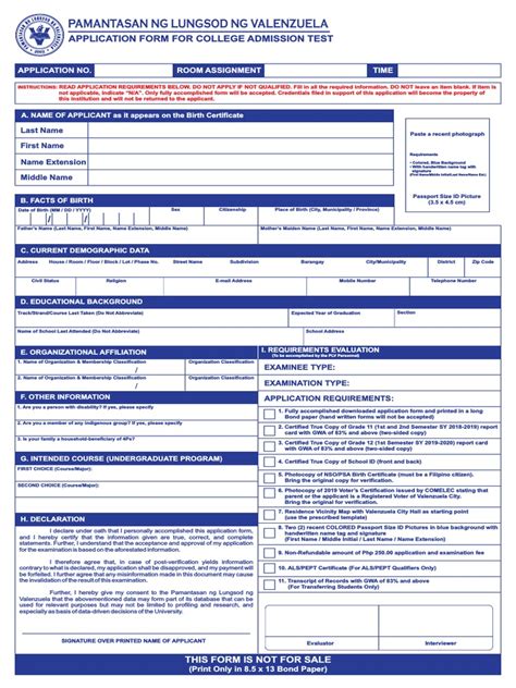 2020 PLV CAT Application Form Fillable .